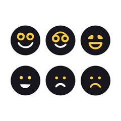 Minimalist Black Emoji Faces Set - Happy, Sad, Neutral Expressions Icons