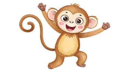 Fototapeta premium Watercolor cute cartoon monkey isolated on white background