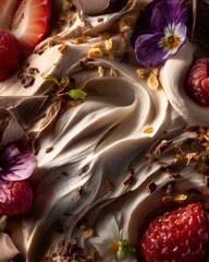 gourmet ice cream treat – gourmet ice cream texture close-up, gourmet ice cream macro with visible ingredients