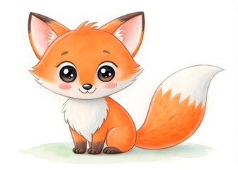Obraz premium Watercolor cute fox illustration isolated on white background