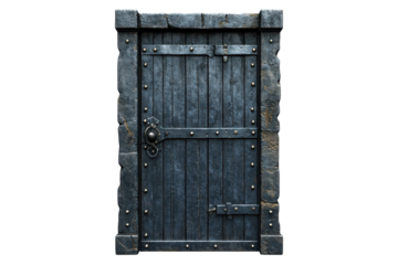 A weathered medieval door standing resolute whispering tales of bygone eras guarded secrets on transparent background