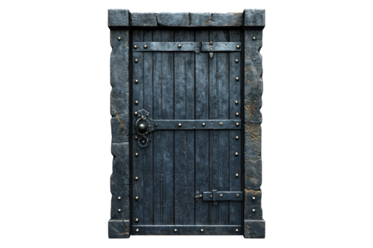 A weathered medieval door standing resolute whispering tales of bygone eras guarded secrets on transparent background
