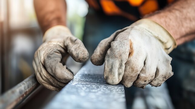 Crafting metal details in a workshop during daylight hours by skilled hands wearing protective gloves