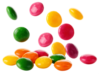 Colorful oval candies scattered isolated on a transparent background.PNG