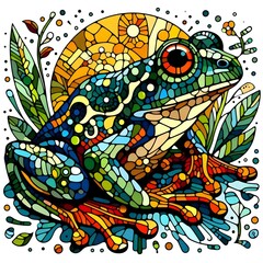 Obraz premium 개구리, 모자이크 기법 디자인 일러스트, jpeg (frog, Mosaic Techniques Design Illustration, jpeg)
