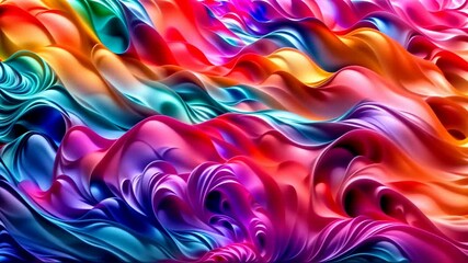 Rainbow of colors forms swirling pattern, abstract wallpaper of smooth, flowing ripple waves. Vibrant colors transition seamlessly from bright yellow, orange to cool blue, purple, pink. Loop animation - Powered by Adobe