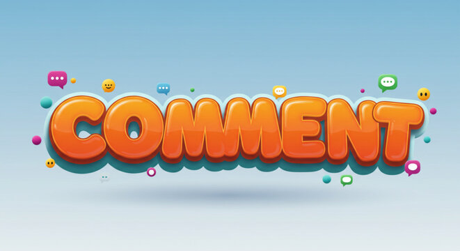 Vibrant 3D Cartoon Style Comment Word Art for Social Media