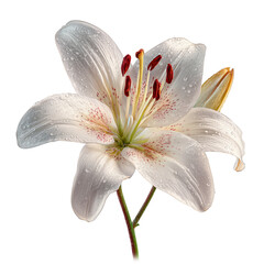 White lily with red speckled petals and water droplets isolated on a transparent background flower floral
