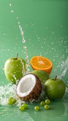 Refreshing tropical fruit splash with green apples and orange