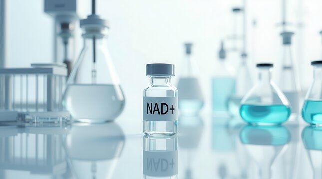 Laboratory vial with nad and scientific equipment for research and innovation