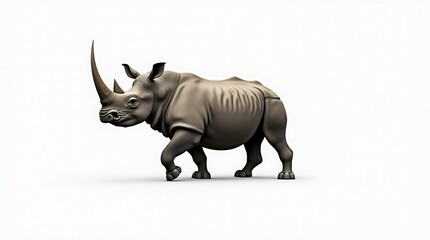 Fototapeta premium Majestic rhino standing against white background with prominent horns