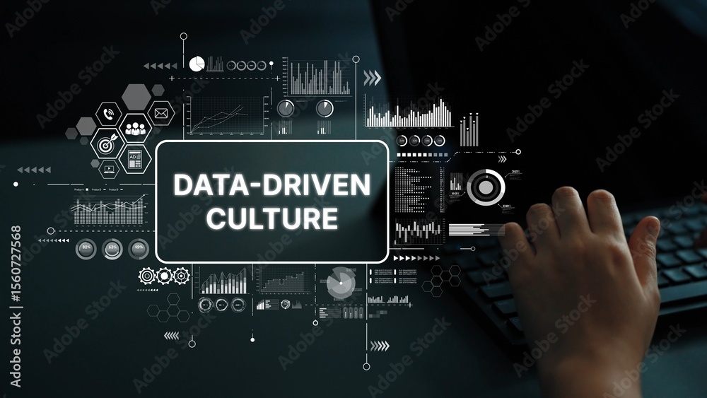 Poster data-driven culture emphasizing analytics and insights for business intelligence and decision-making