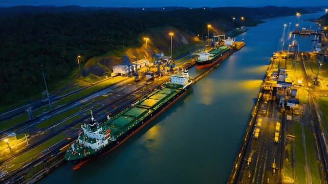Panama Canal at night.