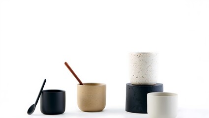 Naklejka premium Modern Ceramic Cups and Spoons for Contemporary Kitchens and Dining