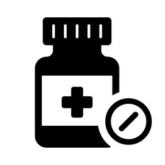 Bottle with cross label and pill icon illustration