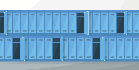 Interior of a school corridor or locker room with lockers for things. Education, sports.