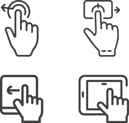 Set of Touch Screen Icons, Minimal Gesture and Swipe Symbol Vector Collection, Line Art Interface and Mobile Interaction Icons for App UI and Digital Devices