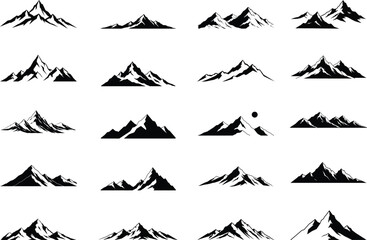 A diverse collection of mountain silhouettes, showcasing the beauty of nature and outdoor adventure