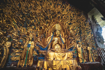 chongqing.china 26.03.2024  Thousand Armed Guanyin Statue at Baodingshan, Dazu Rock Carvings, China