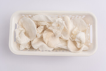 Cosmetic trash make-up dirty cotton pads close-up