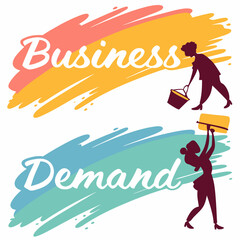 Business and demand with two silhouettes of women carrying items on a colorful background design art