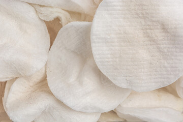 used cosmetic cotton pads top view