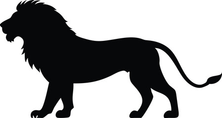 Obraz premium Bold black silhouette of a roaring lion king in profile pose