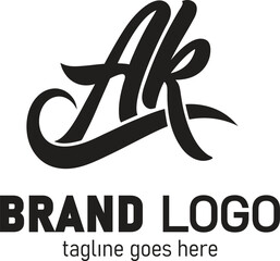 AK Letter Brand Logo – Modern and Minimalist Vector Monogram Design Featuring the Letters A and K, Suitable for Business, Personal Branding, Corporate Identity, and Logo Design