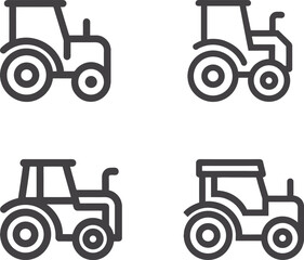tractor outline icons isolated on white background