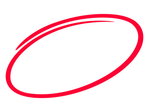 Hand drawn red circle highligter. Vector marker circle line