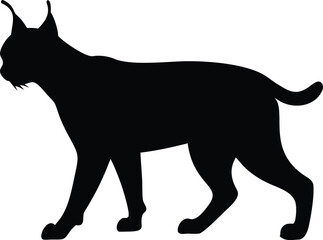 Silhouette of a walking lynx depicting the wild feline in minimalist black shape