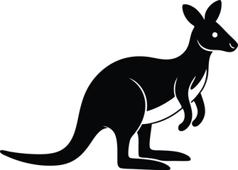Simple black and white vector illustration of a standing kangaroo isolated on white