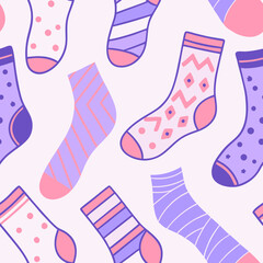 Colorful sock pattern with various designs on a light pastel background