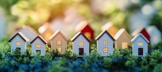 Eco-Friendly Minimalist Building Estate Planning with Miniature Home Village in Pastel Colors