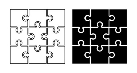 Two nine-piece puzzle grids, one outline and one solid black