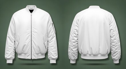 White bomber jacket front and back view white jacket outerwear