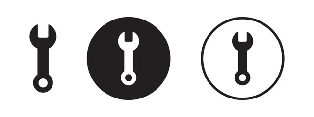 Black wrench icon set on white background
