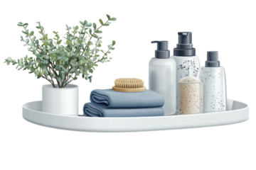 A serene spa vignette Soft towels lush greenery and elegant dispensers promise a rejuvenating on transparent background