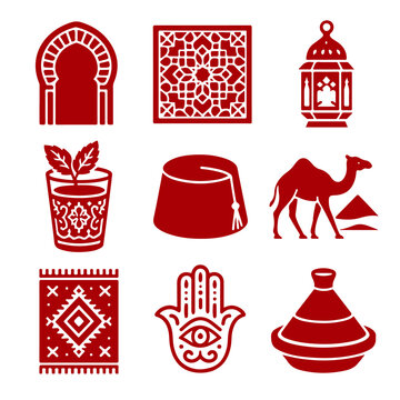 vector isolated red color morocco traditional cultural symbols