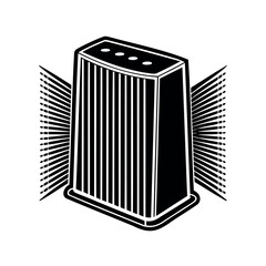 Black and White Geometric Air Purifier Icon with Radiating Lines
