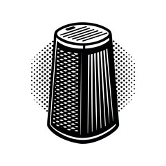 Stylized Black and White Grater Illustration with Halftone Effect Background