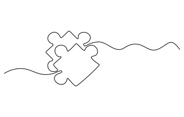 Puzzle icon line continuous drawing vector. One line Conundrum icon vector background. Team work icon. Continuous outline of a Missing item.