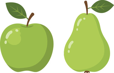 Fresh Green Apple & Pear Fruit Duo Illustration