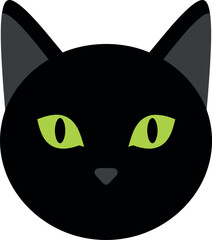 Mysterious Black Cat Head Green Eyes Halloween Icon