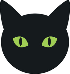 Mysterious Black Cat Head Green Eyes Halloween Icon