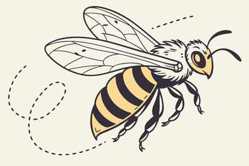  Flying Honey Bee Illustration with Dotted Trail - Insect Vector Art