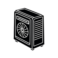 Black and White Isometric Illustration of a Personal Computer Tower