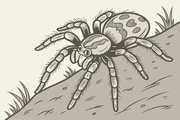  Hairy Spider on Ground Illustration - Creepy Crawly Arachnid Art