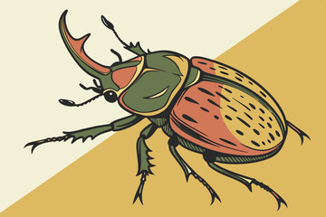  Majestic Rhinoceros Beetle Illustration - Colorful Horned Insect Art