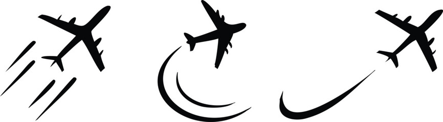 Flying plane with trail symbol. Aeroplane icon with trace path. Transparent PNG and vector illustration.  © RABBI